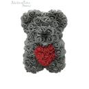 Αρκουδάκι Από Τεχνητά Τριαντάφυλλα Rose Bear Γκρι Με Κόκκινη Καρδιά